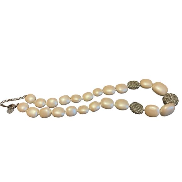 Talbots Large Beaded Necklace with Rhinestone Circles Chunky Statement Piece 22" - Picture 3 of 5